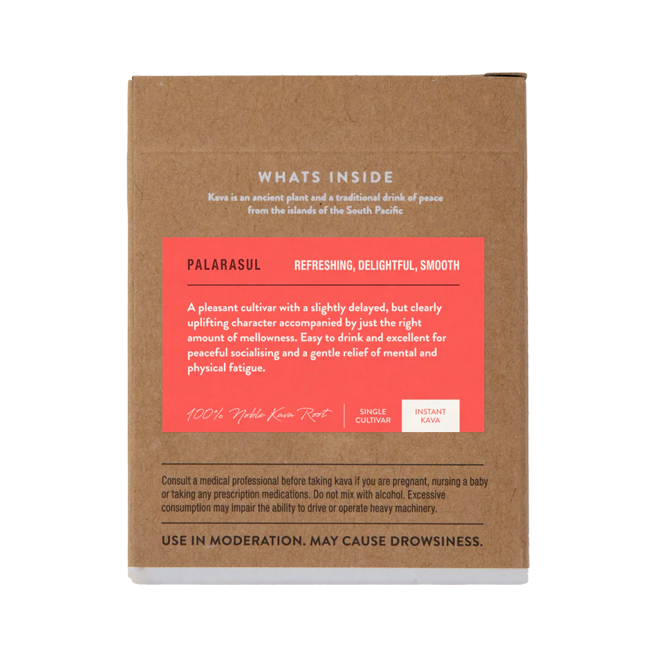 Palarasul Instant Green Kava box, back with description and preparation instructions