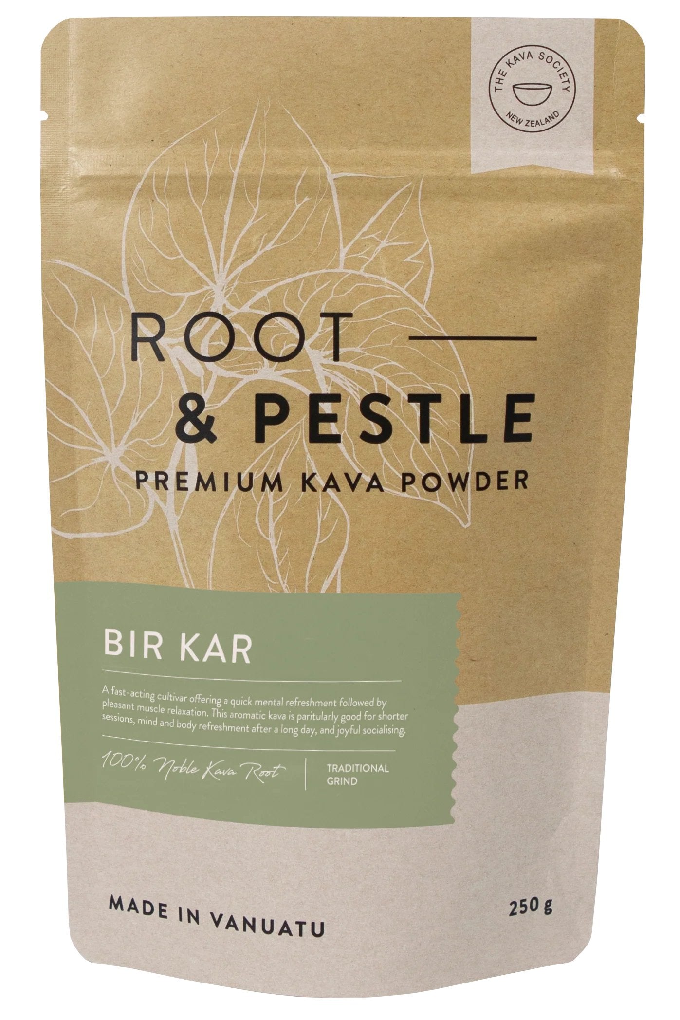 Bir Kar Traditional Kava pouch, Root & Pestle premium kava powder, front